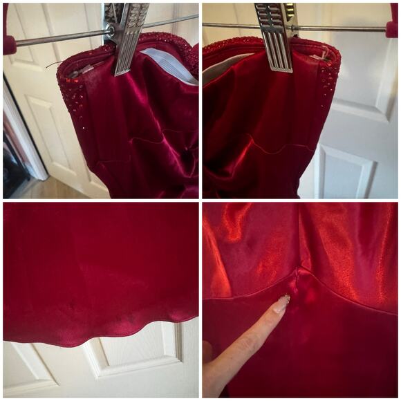 Xscape Red Satin Embellished Mermaid Evening Gown Size 10 Hoco Homecoming Prom - Picture 13 of 15